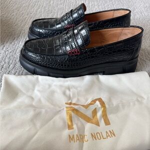 Marc Nolan Ms Calum Black Crocodile leather Lug sole penny Loafers